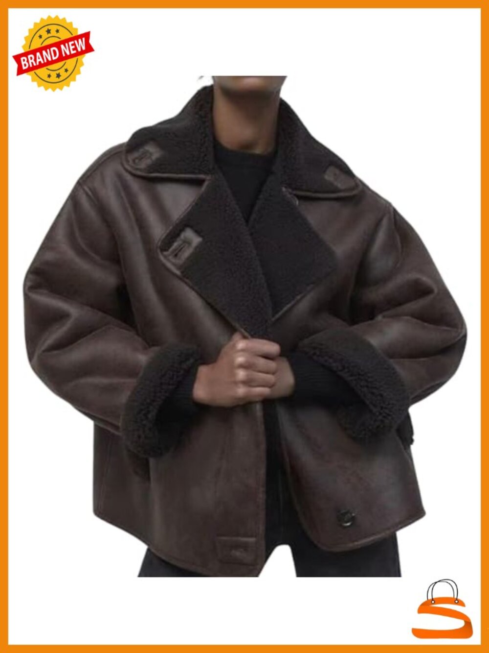 Oversized Sherpa Lined Faux Suede Moto Jacket Winter Coat